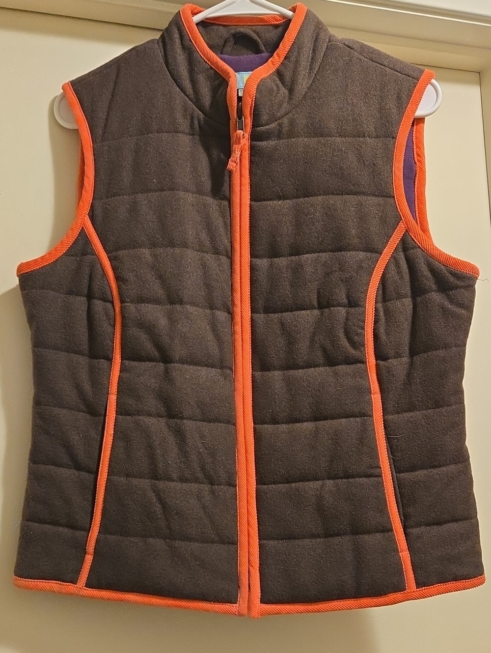 Boden Quilted Brown Vest with Pink Trim